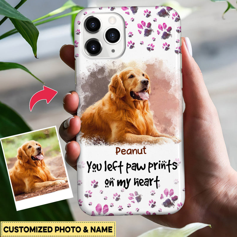 Upload Photo Pet Loss You Left Pawprints On My Heart Dog Mom Fur Mama Puppy Memorial Gift Phone case