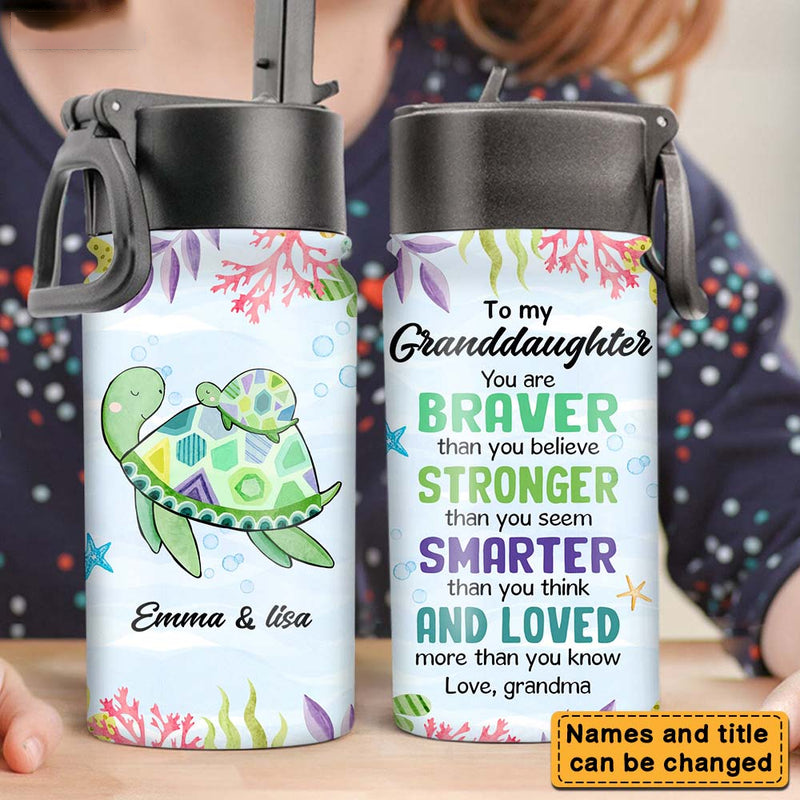 Gift For Granddaughter Sea Turtle Kids Water Bottle With Straw Lid