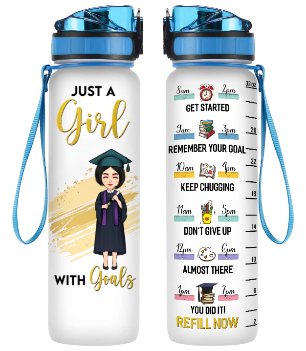 A Girl With Goal - Personalized Water Bottle With Time Marker