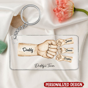 Daddy's Team Fist Bump Personalized Acrylic Keychain