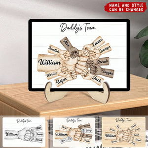 Daddy's Team Fist Bump Personalized 2-Layer Wooden Plaque