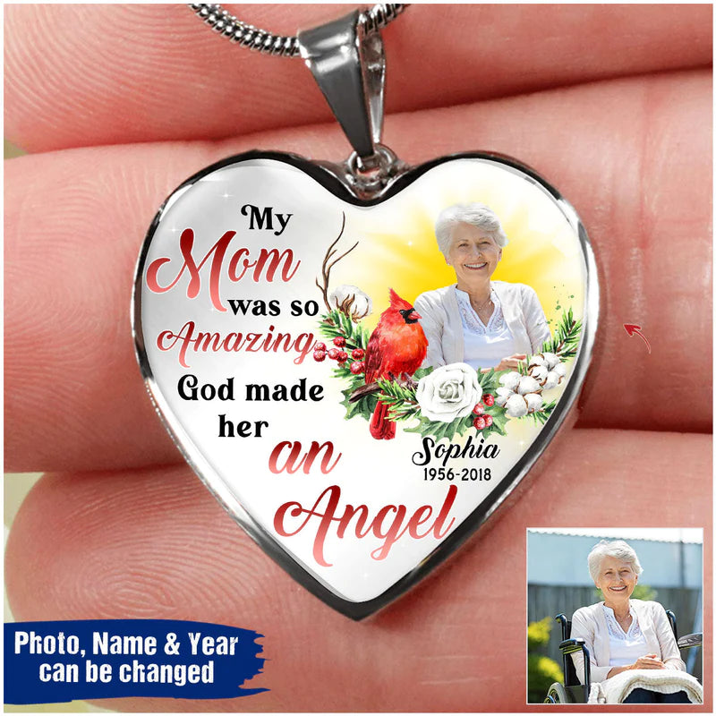 Mom Was So Amazing God Made Her An Angel Personalized Heart Necklace