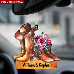 Personalized Cowboy Couple Flower Ornament