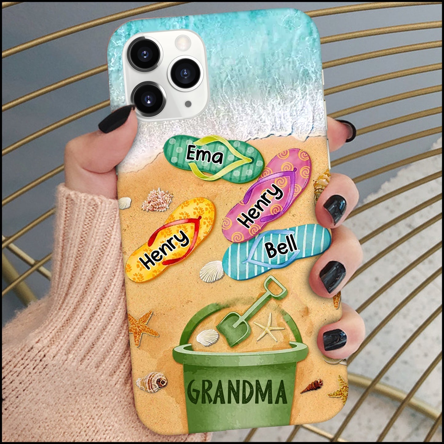 Grandma At the Beach Colorful Flipflop Grandkids Summer Vibe Personalized Phone case