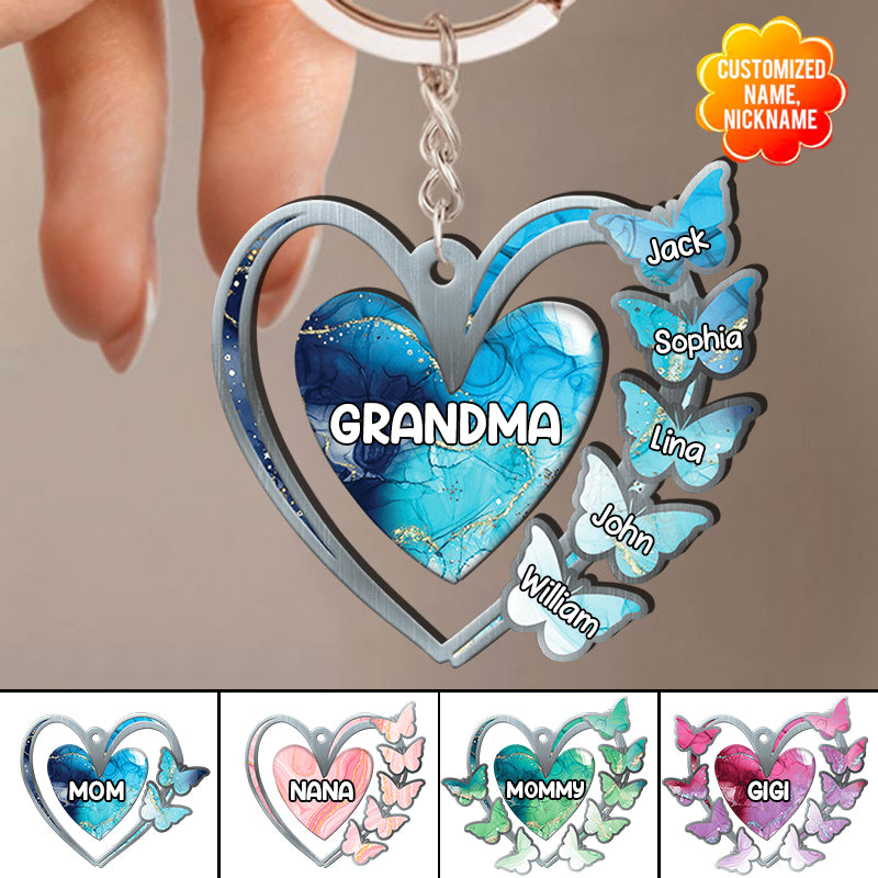 Personalized Grandma, Mom Heart Butterfly Kids Arcylic Keychain