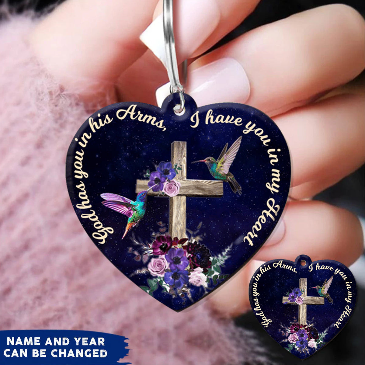 Memorial Gift, God Has You In His Arms, I Have You In My Heart Personalized Keychain