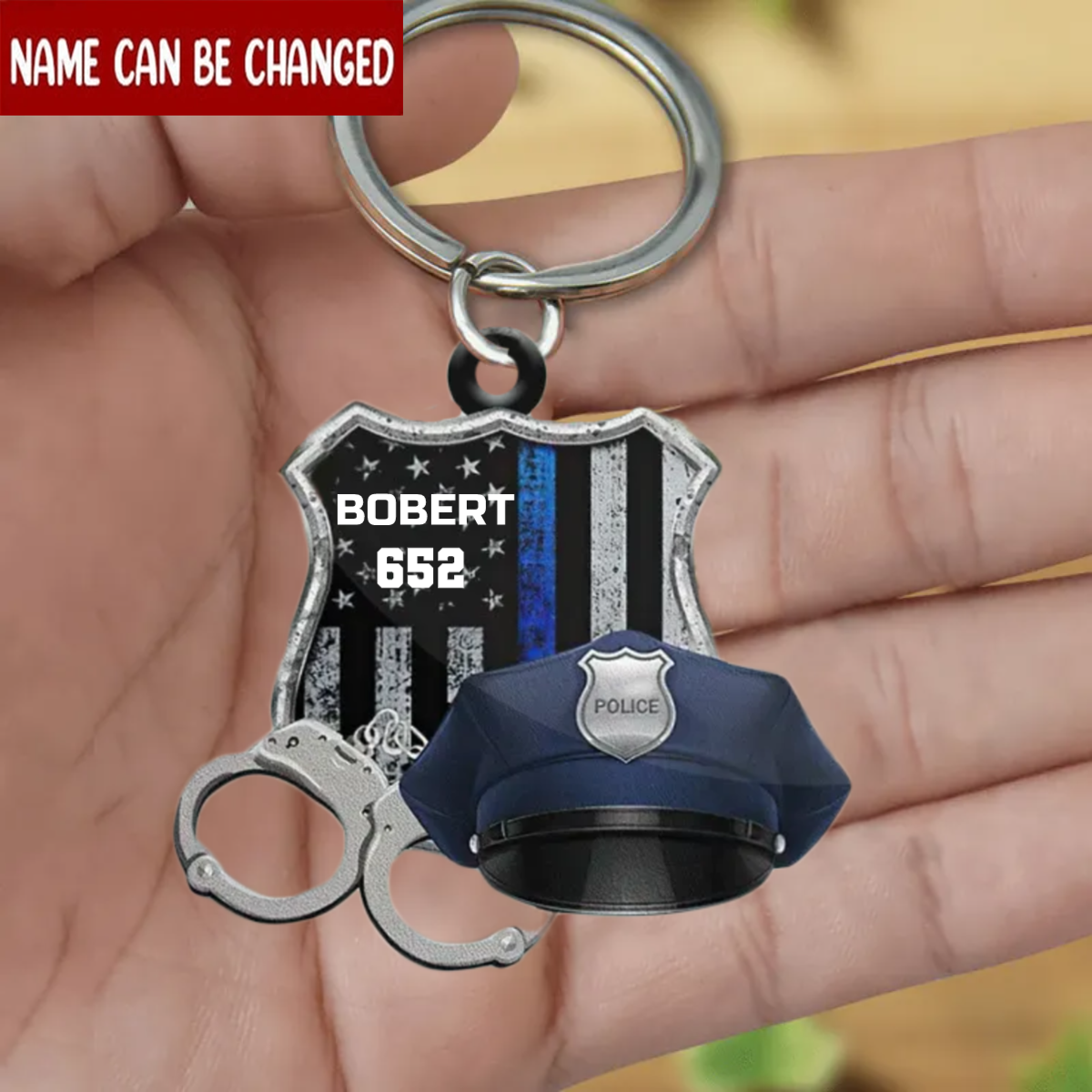 Handcuffs, Hats And Shields - Personalized Flat Acrylic Keychain