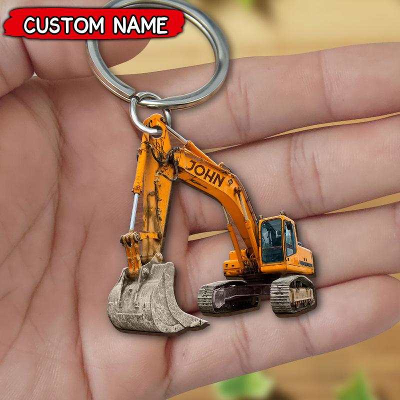 Personalized Excavator Custom Shape Wooden Acrylic Keychain