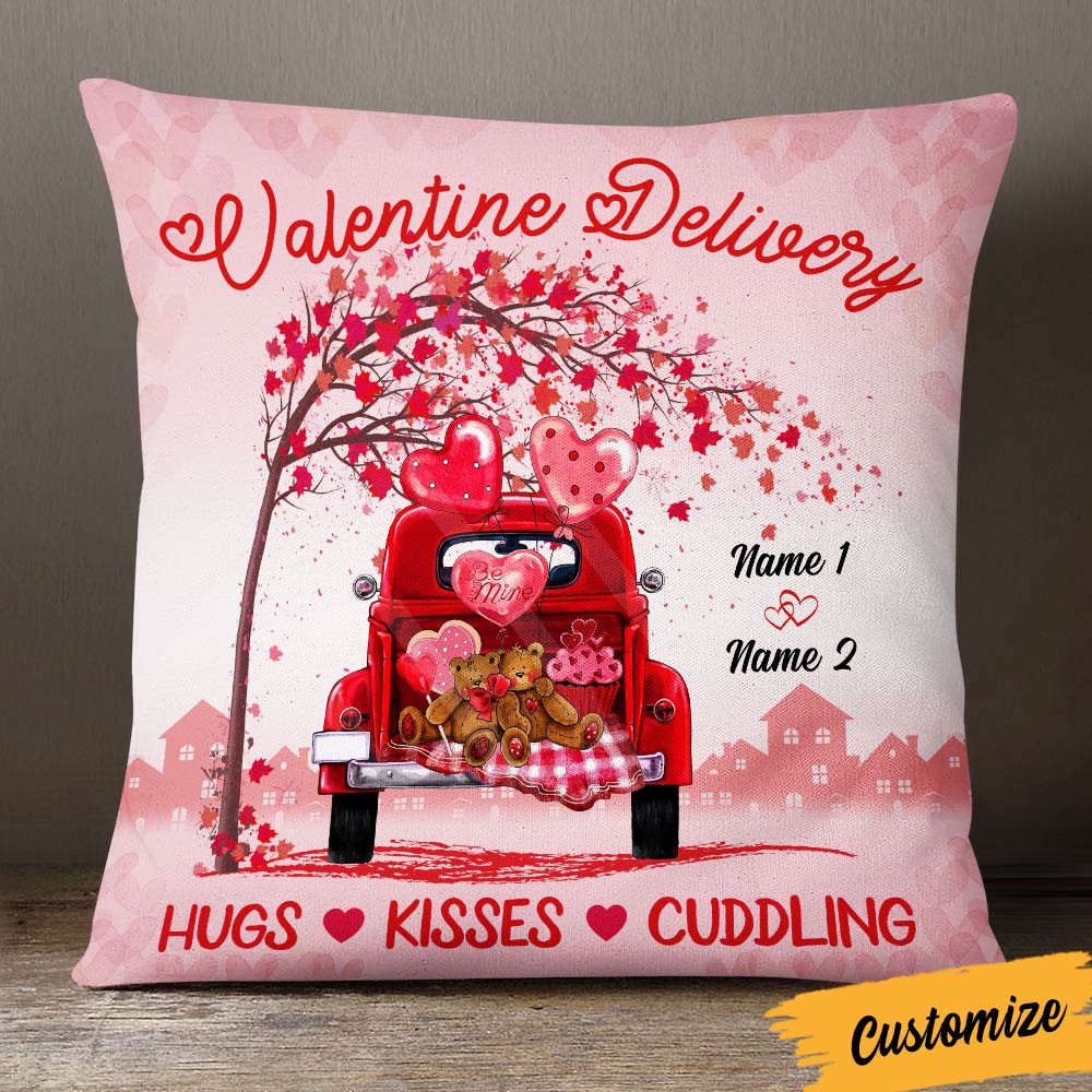 Personalized Valentine Couple Red Truck Pillow