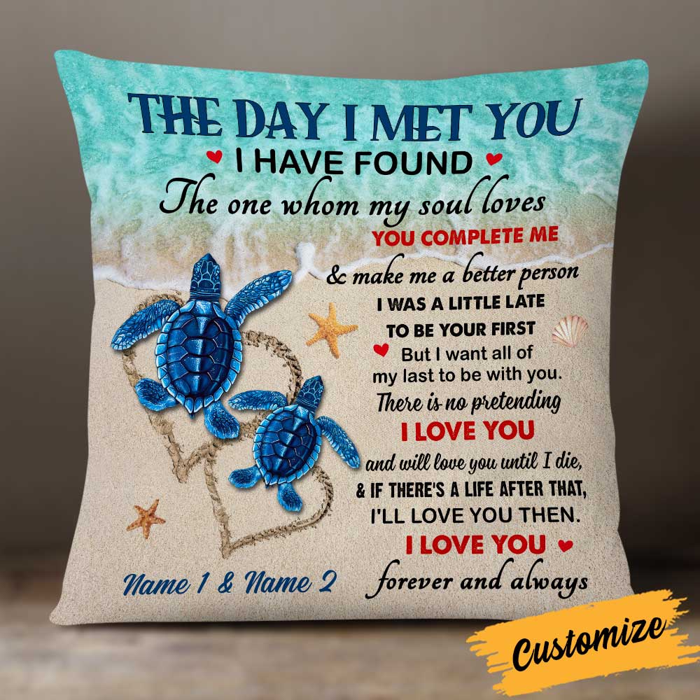 Personalized Turtle Couple The Day I Met You Pillow