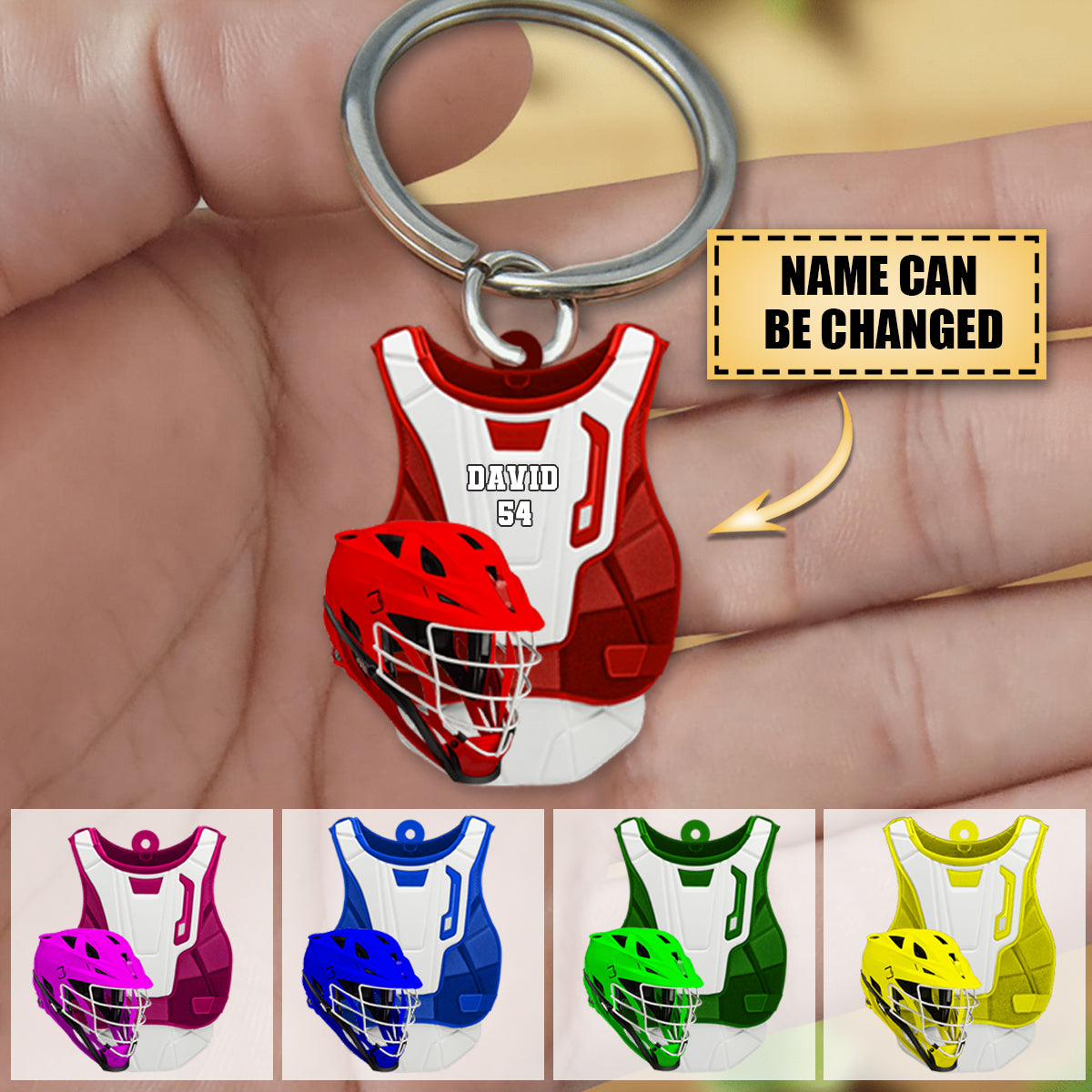 Personalized Lacrosse Uniform And Helmet Flat Acrylic Keychain - Gift for Lacrosse Players