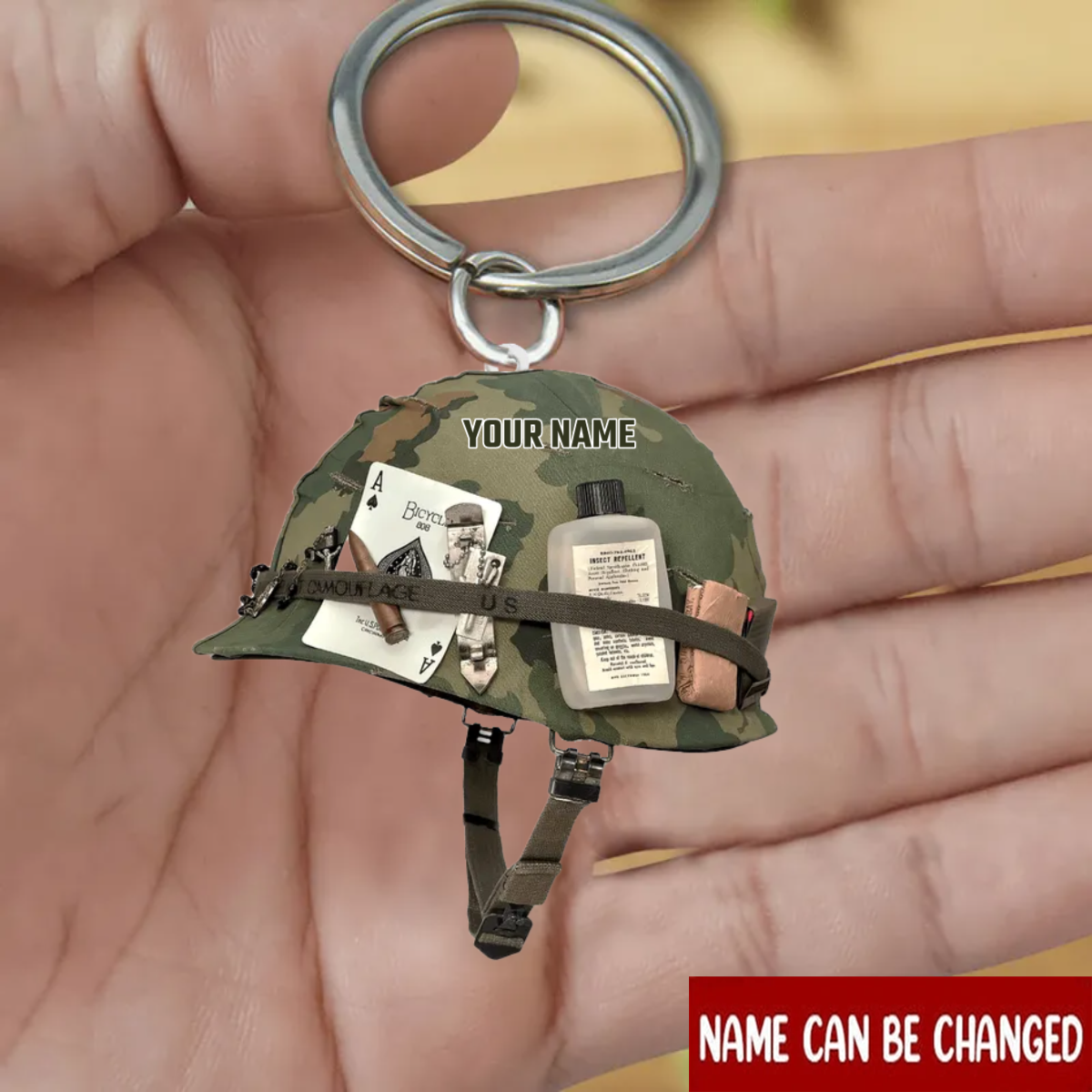 US Army Veteran Helmet - Personalized Flat Acrylic Keychain