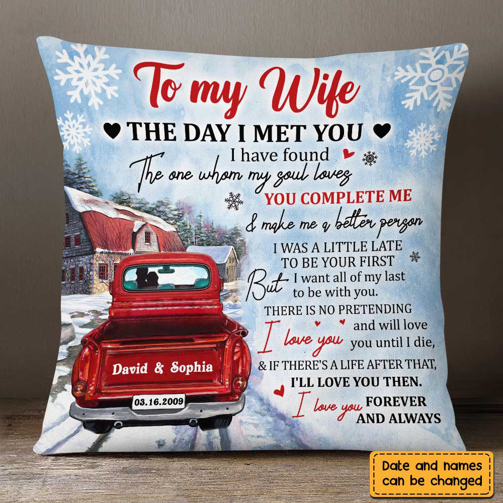 Personalized To My Wife Red Truck Pillow