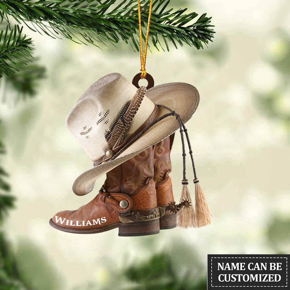 Personalized Boots And Hat Cowboy Flat CHRISTMAS Ornament