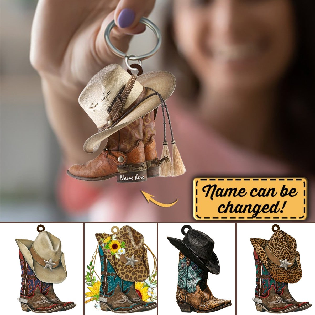 Personalized Boots And Hat Cowboy & Cowgirl Flat Acrylic Keychain