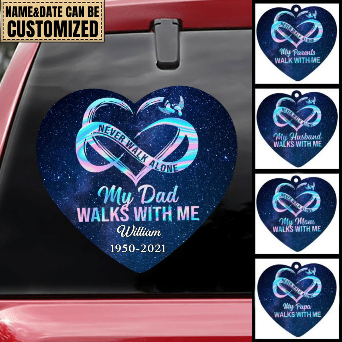 Personalized Never Walk Alone My Angel Walks With Me Heart Shaped Decal