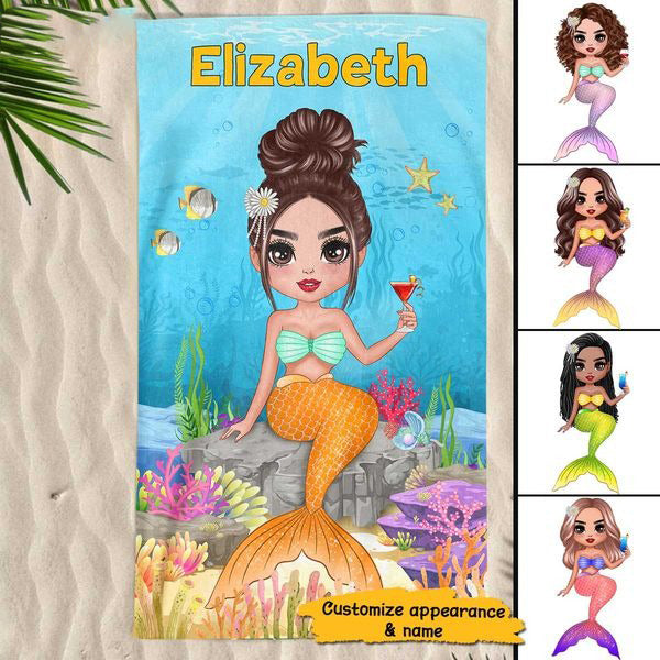 Mermaid Doll Under The Sea Personalized Beach Towel