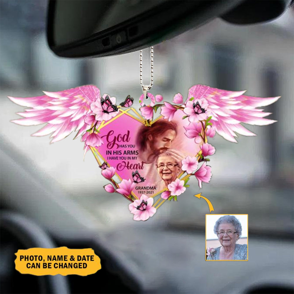 Personalized Memorial Acrylic Ornament With Wings- God Has You In Arms