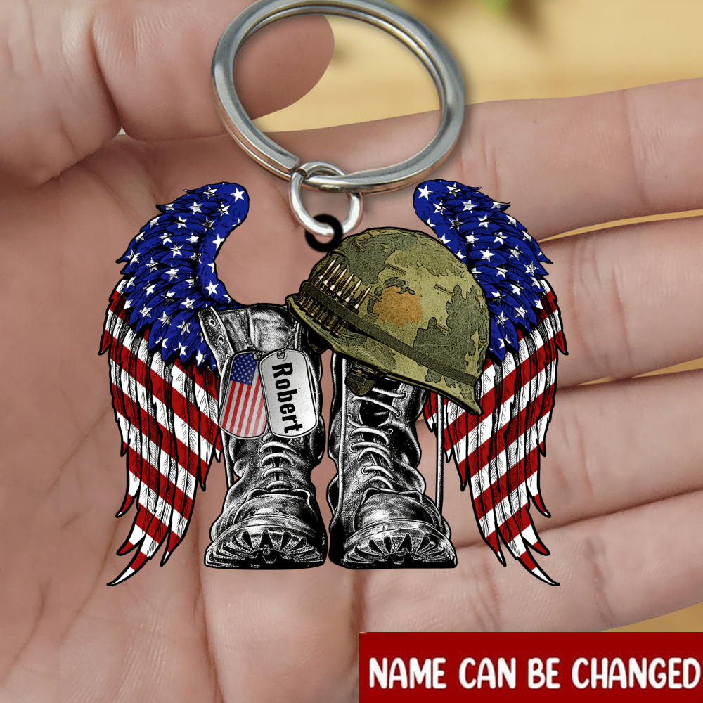 Never Forget - Military Boots & Hat - Personalized Wing Acrylic Keychain