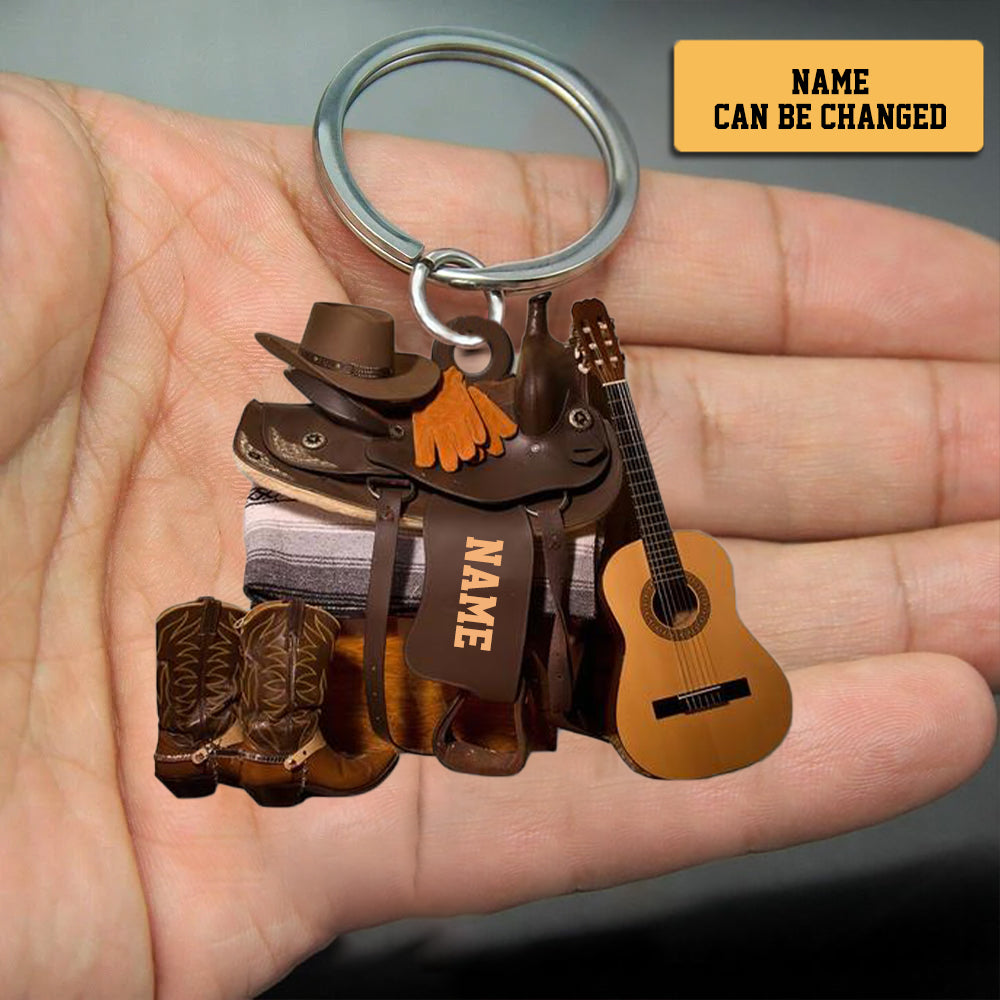 Personalized Cowboy And Guitar Two-Sides Shaped Acrylic Keychain