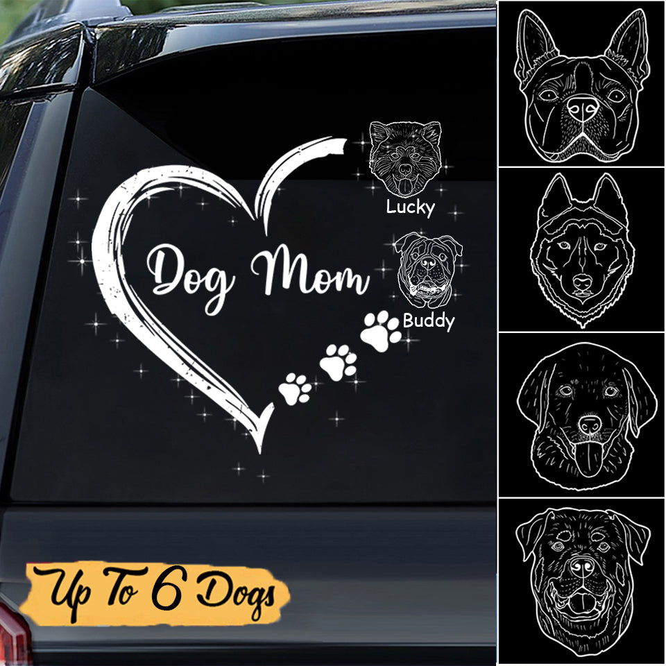 Dog Mom Heart Simple Dog Head Outline Personalized Decal