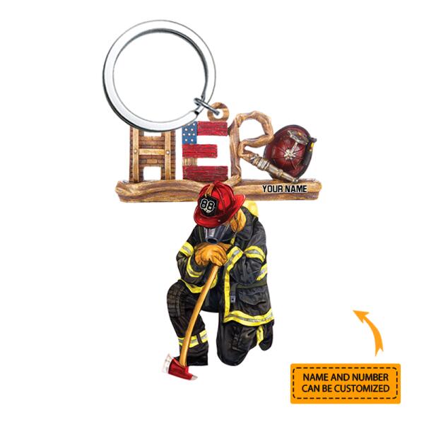 Personalized Kneeling Firefighter Custom Shaped Acrylic Keychain