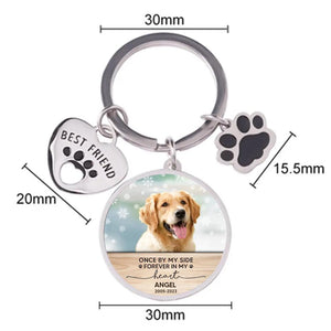 Custom Personalized Photo Keychain Pet Charm Key Ornaments - Memorial Gift for Dog/Cat Lovers - Once By My Side Forever In My Heart