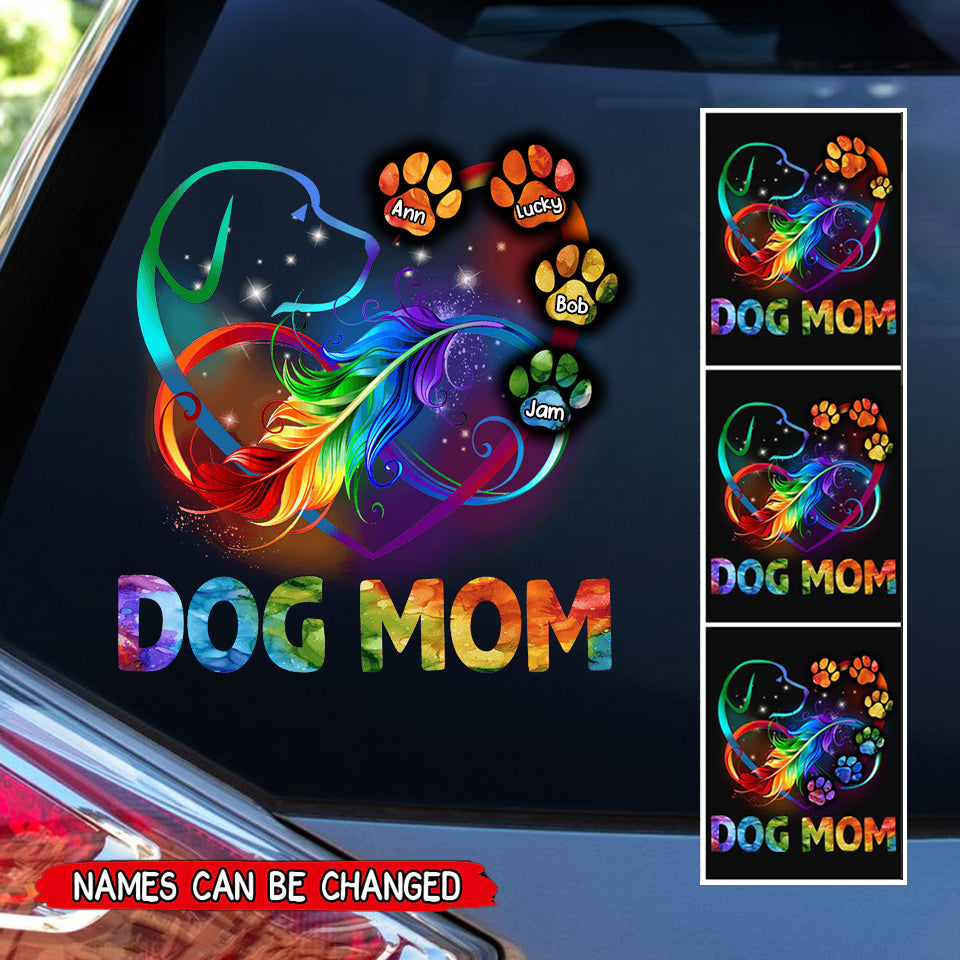Rainbow Feather Infinity Heart Dog Mom Personalized Decal
