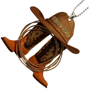 Personalized Vintage Cowboy Riding Whip, Hat And Boots Car Hanging Ornament