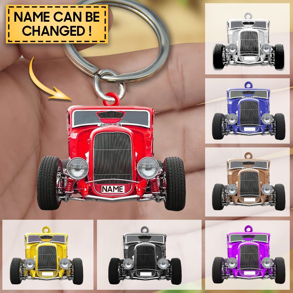 Personalized Hot Rod Flat Acrylic Keychain