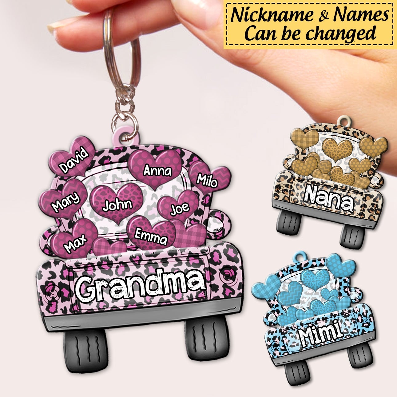 Personalized Nickname Grandma Truck Loading Heart Acrylic Keychain