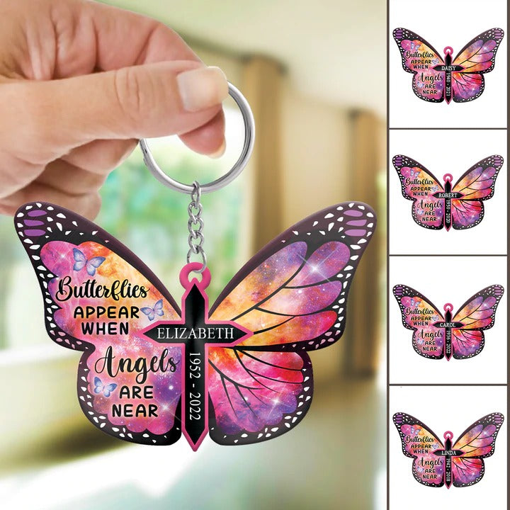 Butterflies Appear When Angels Are Near - Personalized Keychain