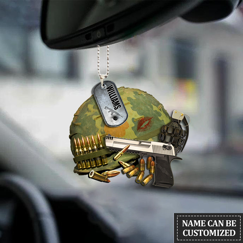 Personalized Army Helmet with Tag Hanging Ornament