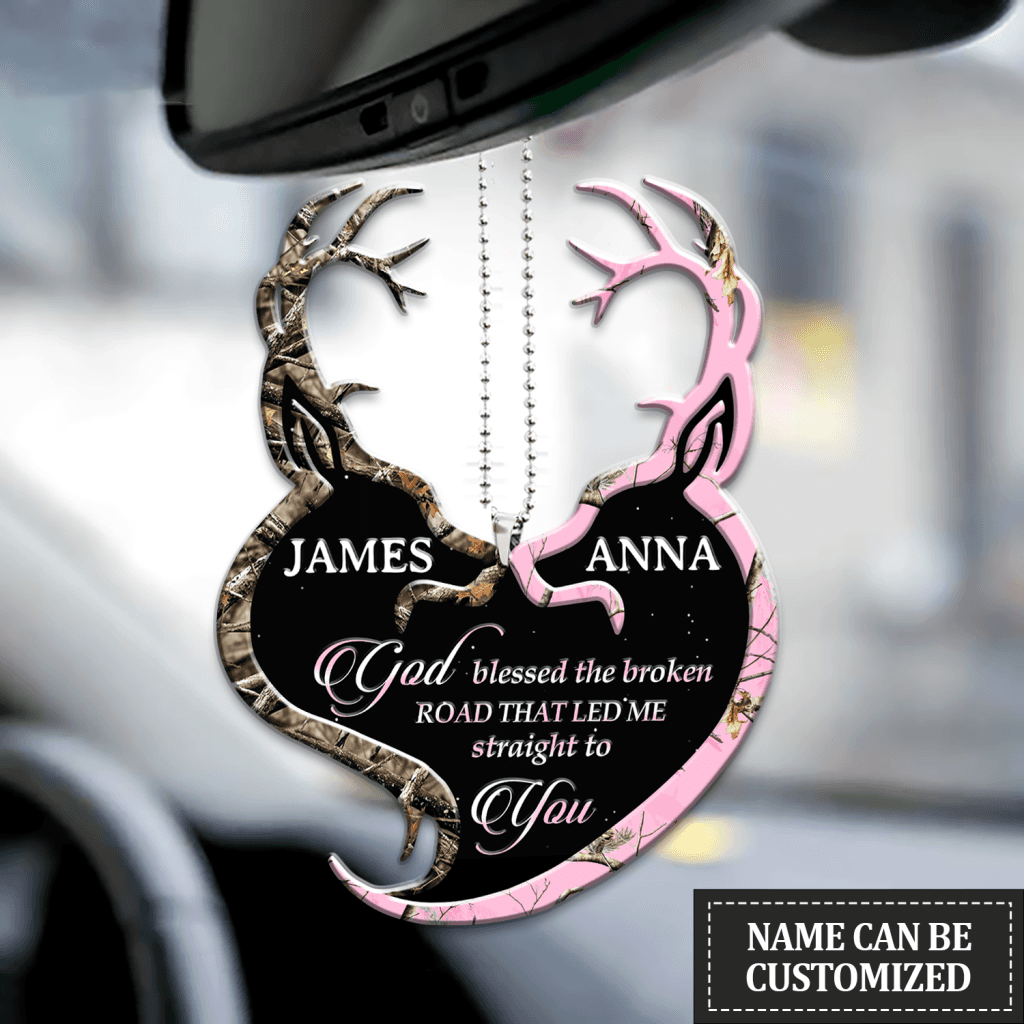 Personalized Brown Buck And Pink Doe God Blessed Ornament