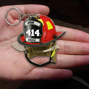 Personalized Firefighter Helmet Keychain - Custom Name, Number