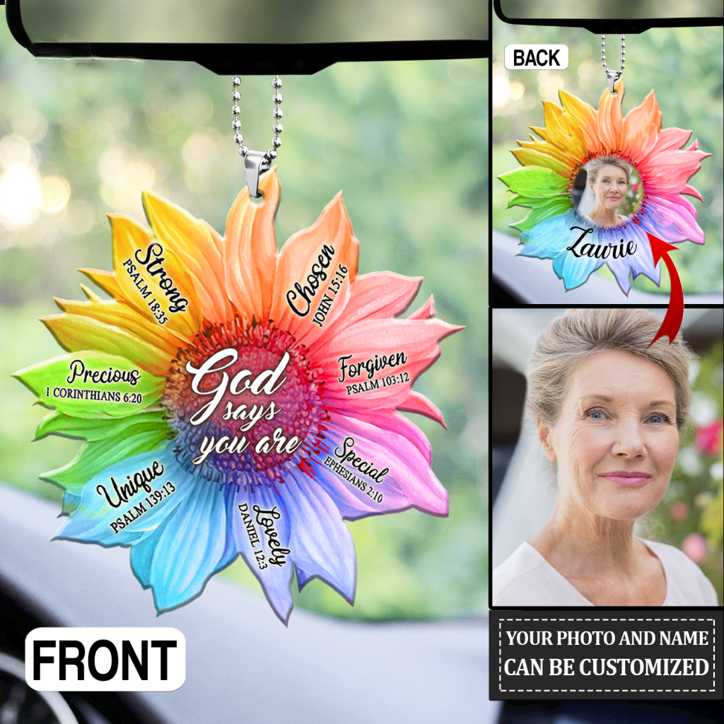 Personalized Rainbow Sunflower God Says You Are Two Sided Ornament