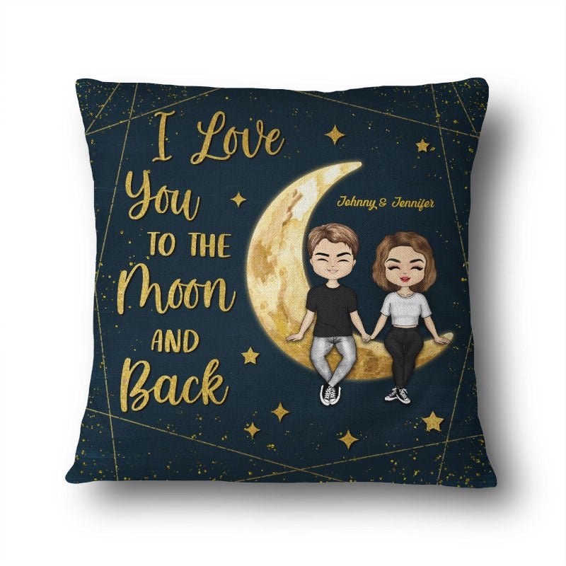 Couple Chibi I Love You To The Moon And Back - Personalized Custom Pillowcase