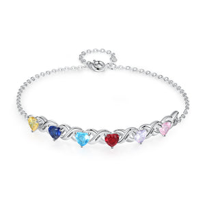 Family Custom Bracelet Heart Personalized with 2+ Birthstones