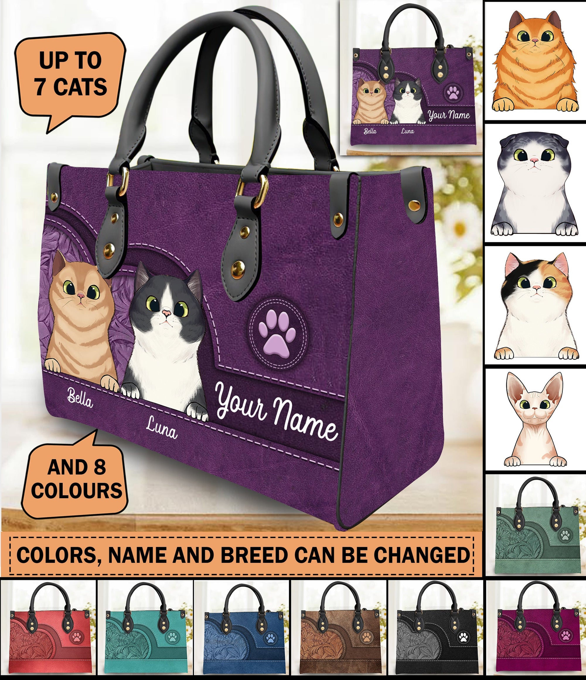 Cat Personalized Leather Handbag