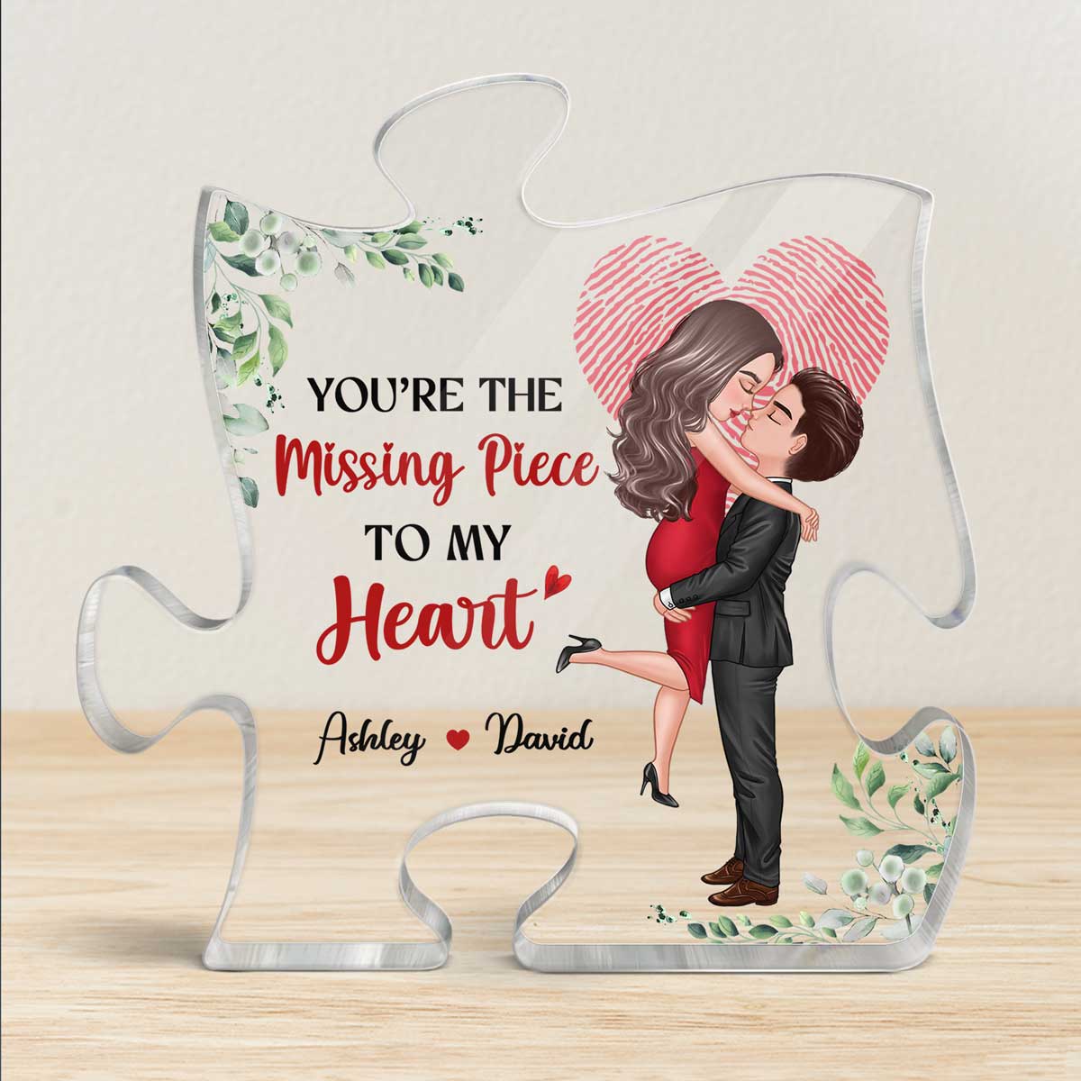 The Missing Piece Couple Heart Fingerprint Personalized Puzzle Acrylic Plaque