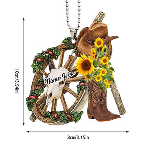 Personalized Cowboy Cowgirl Sunflower Hat Boots Car Hanging Ornament