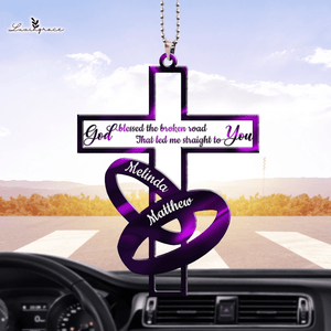 Purple Cross Couple Rings God Blessed Personalized Ornament