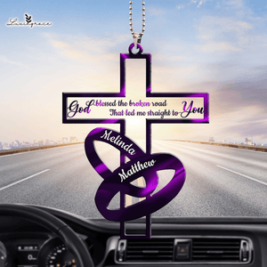 Purple Cross Couple Rings God Blessed Personalized Ornament