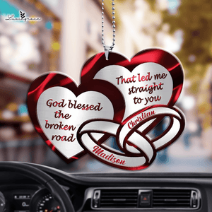 Two Heart Couple Rings God Blessed Personalized Ornament