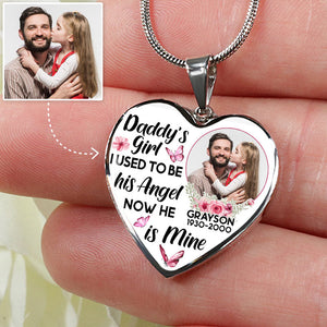 I Used To Be His Angel Now He Is Mine, Custom Photo, Luxury Heart Necklace