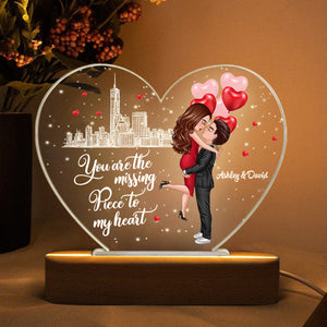 The Missing Piece To My Heart Personalized Heart Plaque LED Night Light - Acrylic LED Lamp - Valentine‘s Day Gift For Him, Gift For Her